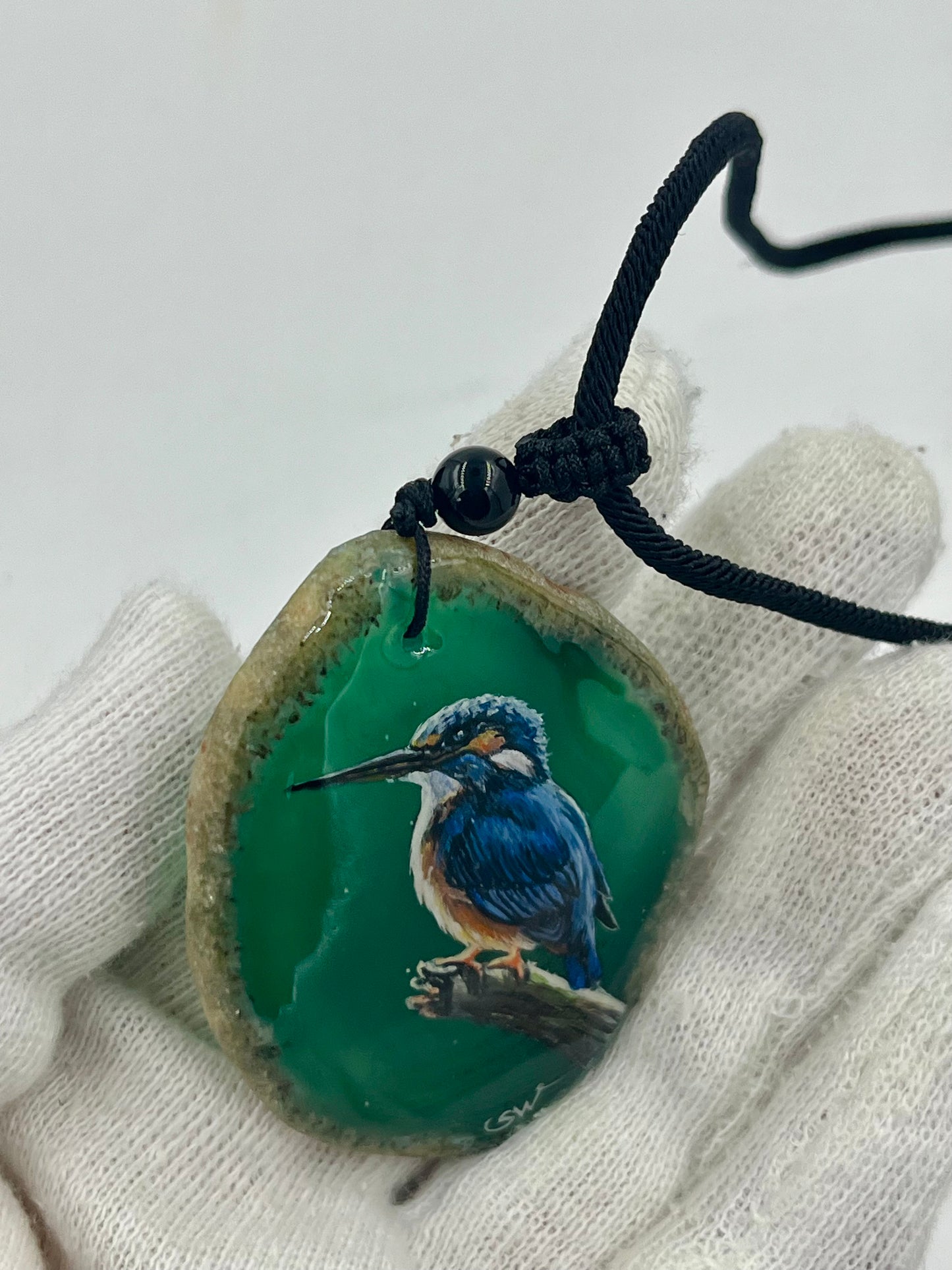 Einzigartige Anhänger /Der Eisvogel/Achat/Hand bemalt Juwelen und tragbare Kunst /Natur Schmuck