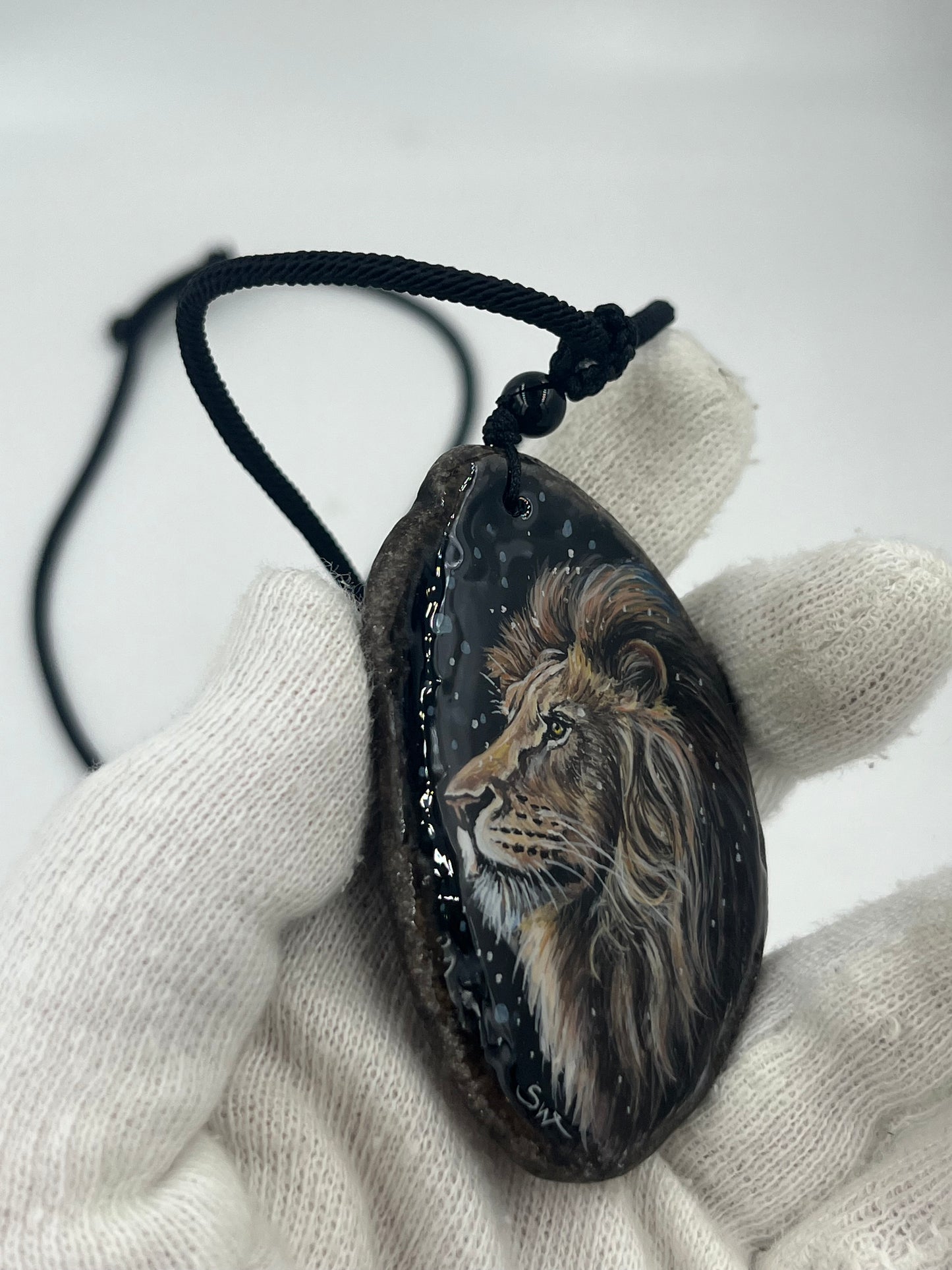 Einzigartige Anhänger /Der Löwe/Achat/Hand bemalt Juwelen und tragbare Kunst /Natur Schmuck