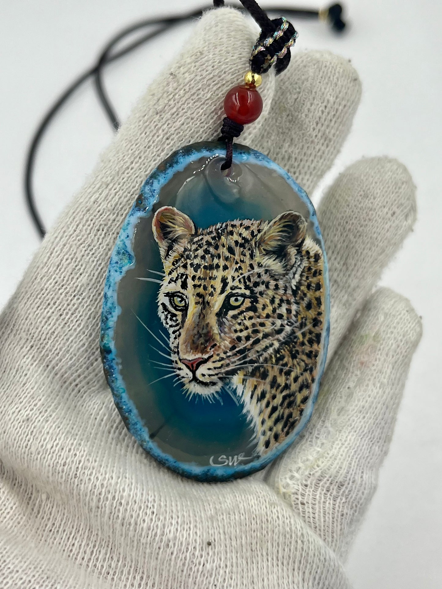 Einzigartige Anhänger /der Leopard/Achat/Hand bemalt