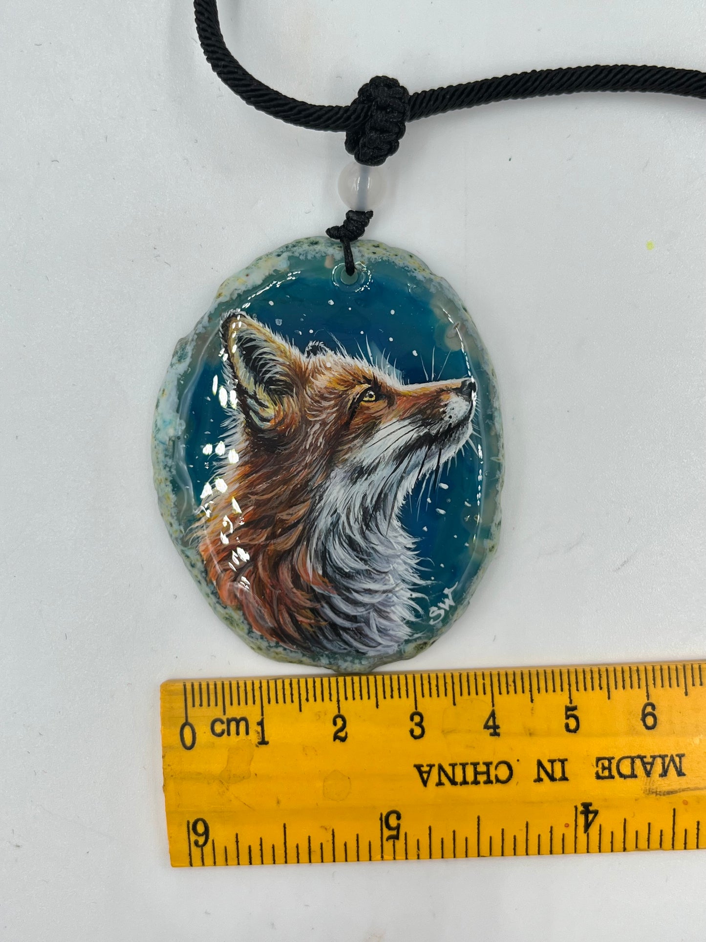 Einzigartige Anhänger /Der Fuchs /Achat/Hand bemalt Juwelen und tragbare Kunst /Natur Schmuck