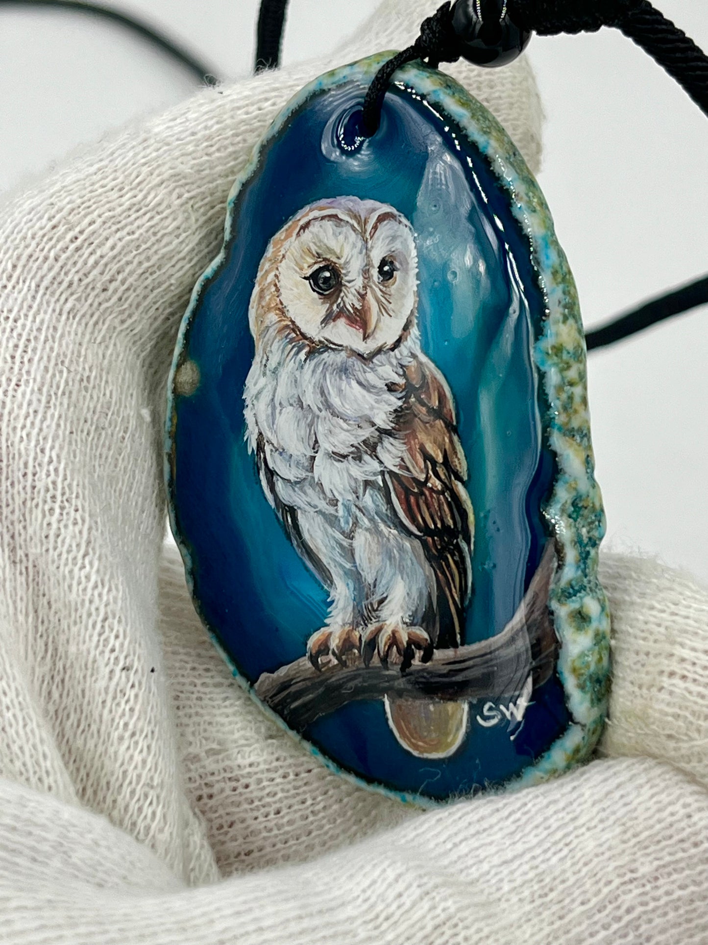Einzigartige Anhänger /Der Eule/Achat/Hand bemalt Juwelen und tragbare Kunst /Natur Schmuck