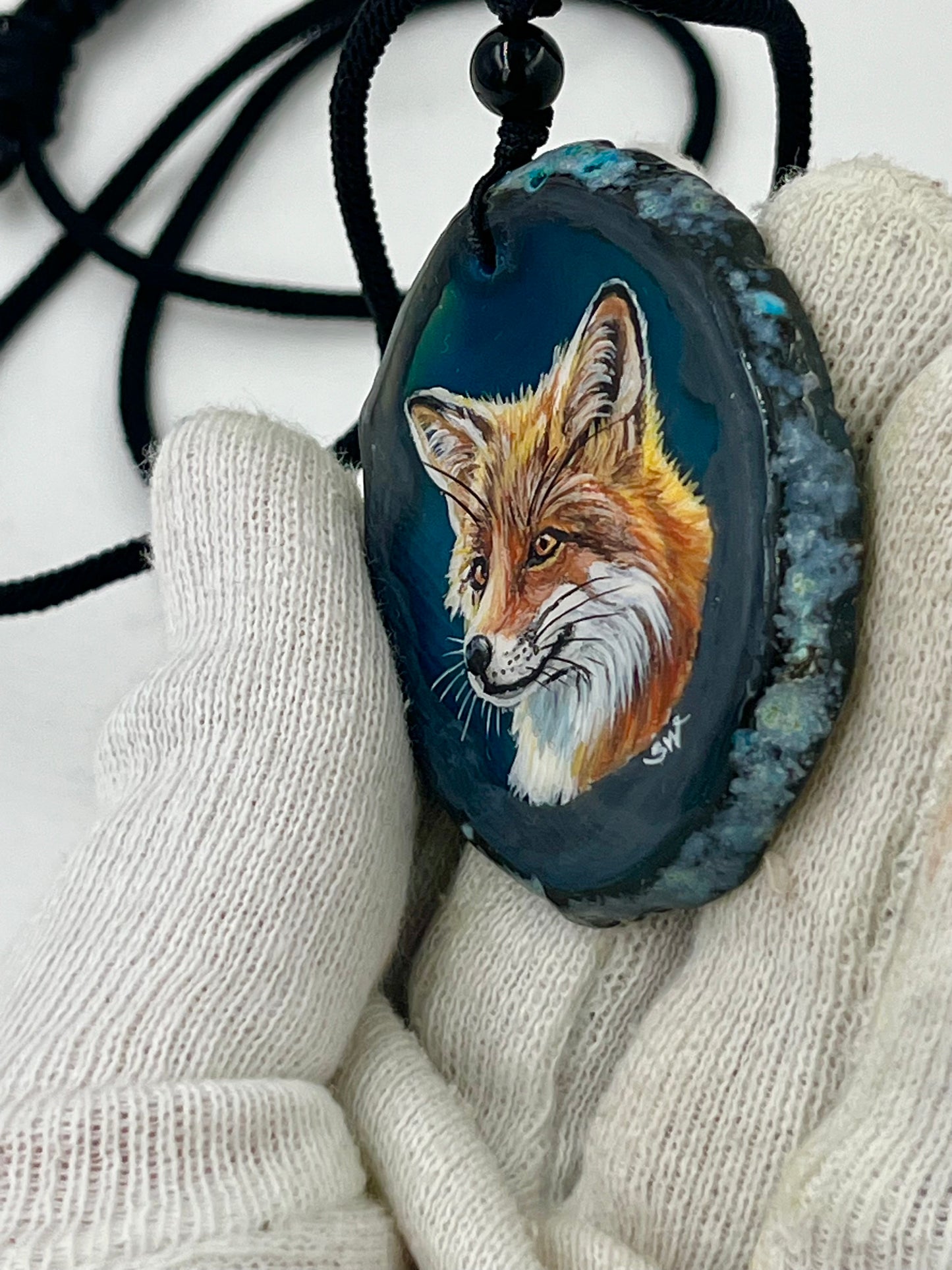 Einzigartige Anhänger /der Fuchs/Achat/Hand bemalt