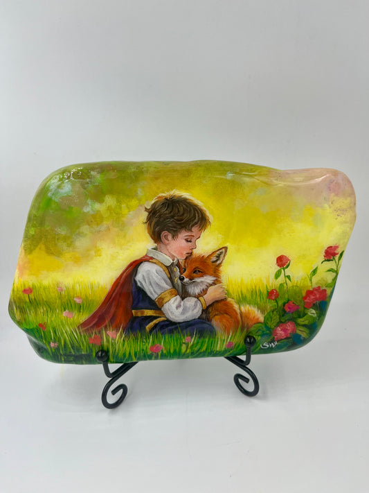 Einzigartig handbemalte Stein/der Der kleine Prinz und der Fuchs /inklusive Tischstaffelei
