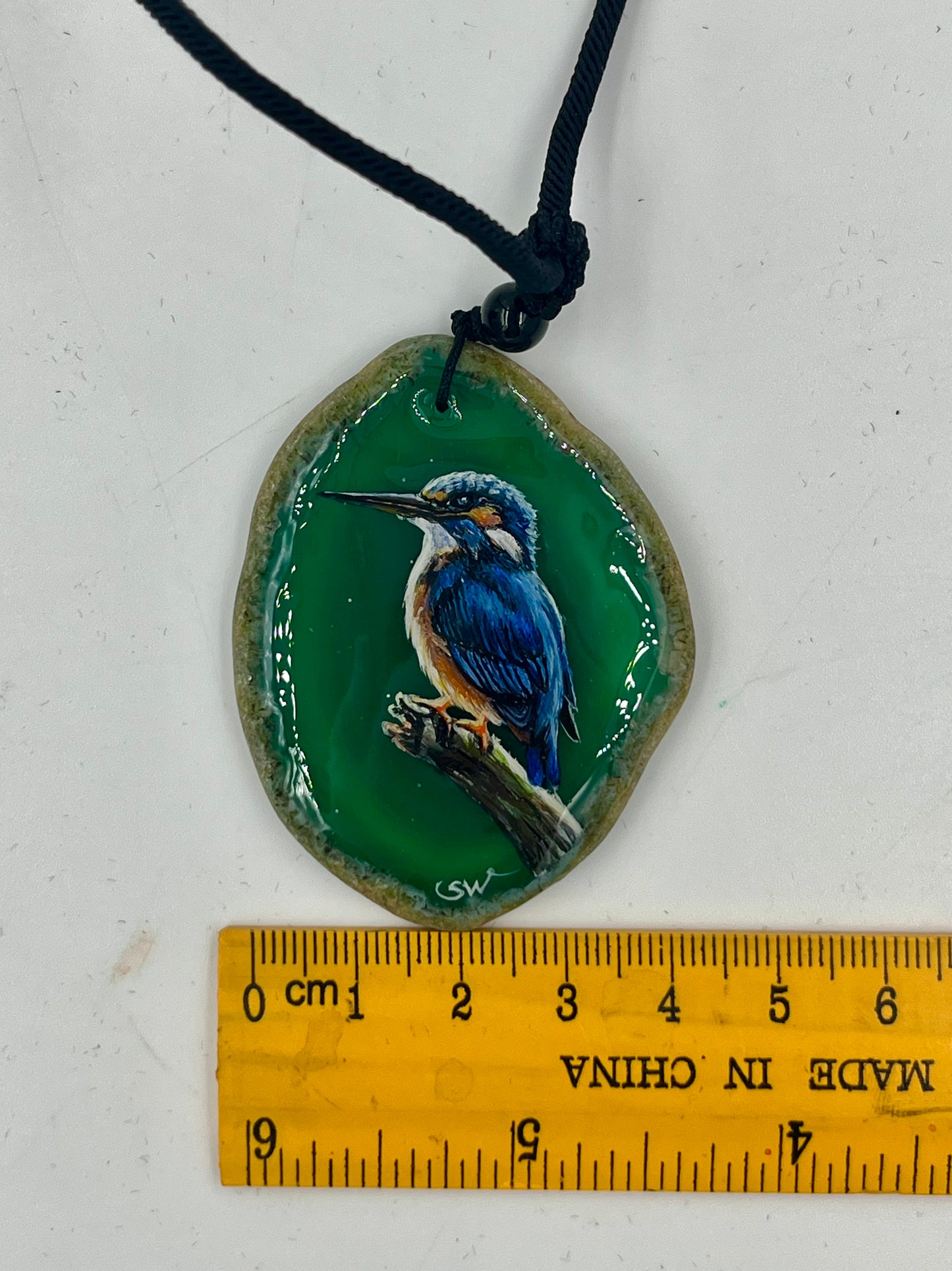 Einzigartige Anhänger /Der Eisvogel/Achat/Hand bemalt Juwelen und tragbare Kunst /Natur Schmuck
