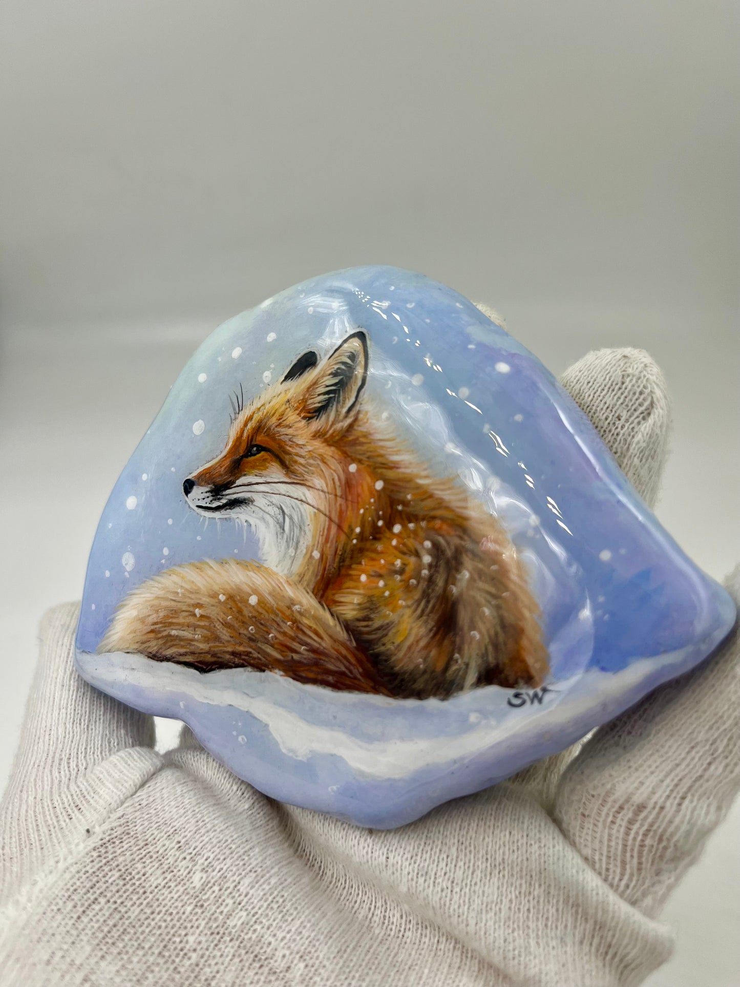 Einzigartig handbemalte Stein/der Fuchs /inklusive Tischstaffelei