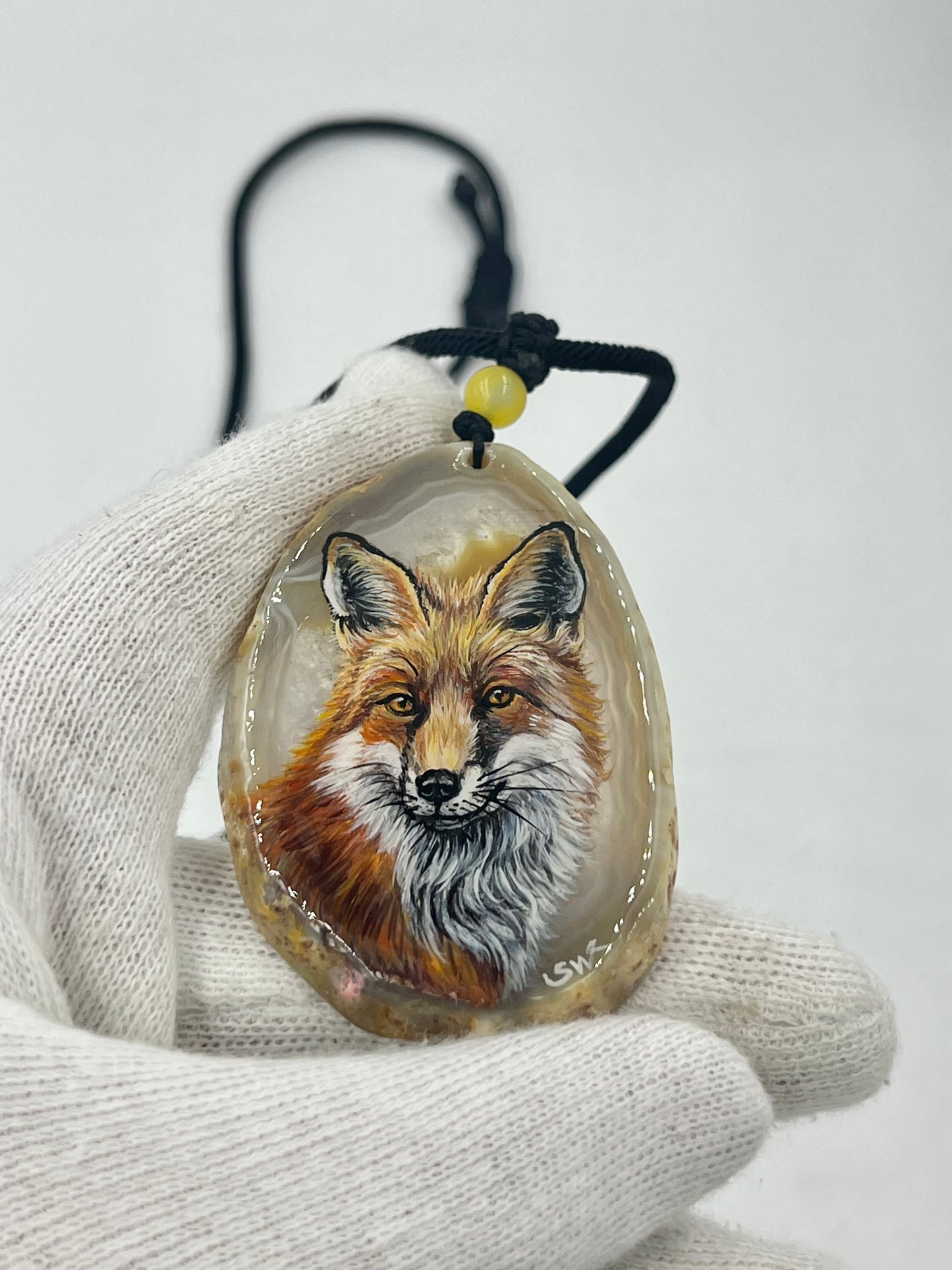 Einzigartige Anhänger /Der Fuchs/Achat/Hand bemalt Juwelen und tragbare Kunst /Natur Schmuck