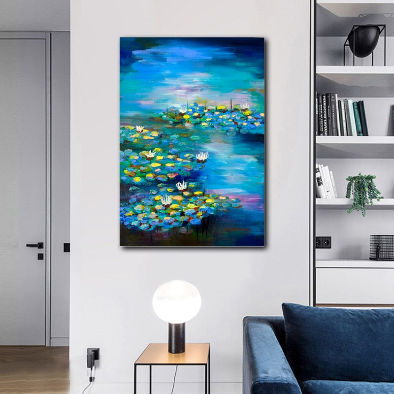 Original Ölpainting, Seerosen ,Ölfarbe auf Leinwand, Wandkunst,Handgefertigt