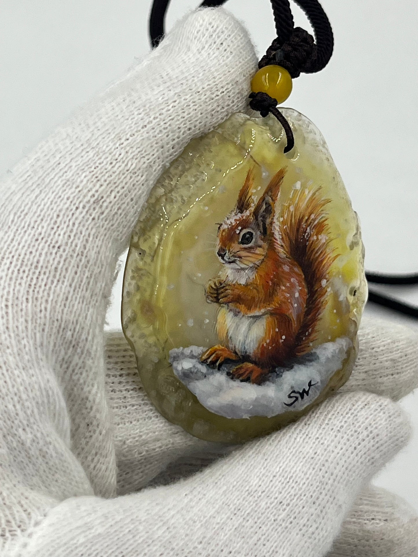 Einzigartige Anhänger /Das Eichhörnchen/Achat/Hand bemalt Juwelen und tragbare Kunst /Natur Schmuck