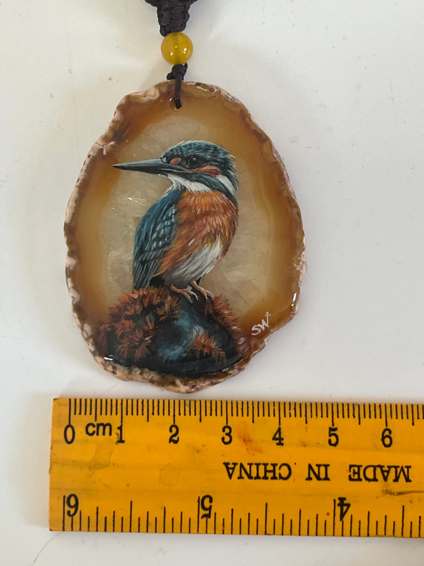 Einzigartige Anhänger /Der Eisvogel/Achat/Hand bemalt Juwelen und tragbare Kunst /Natur Schmuck