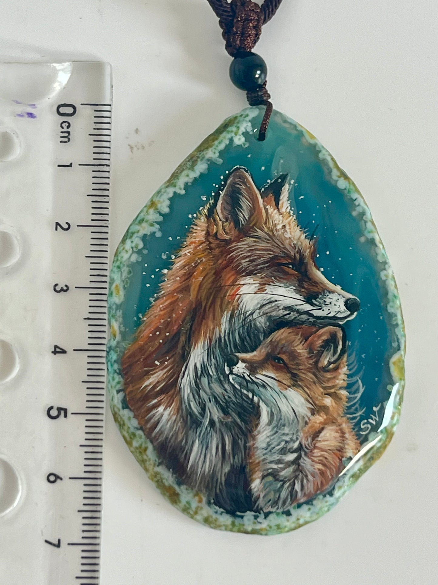 Einzigartige Anhänger /Der FuchsMama und Kind/Achat/Hand bemalt Juwelen und tragbare Kunst /Natur Schmuck