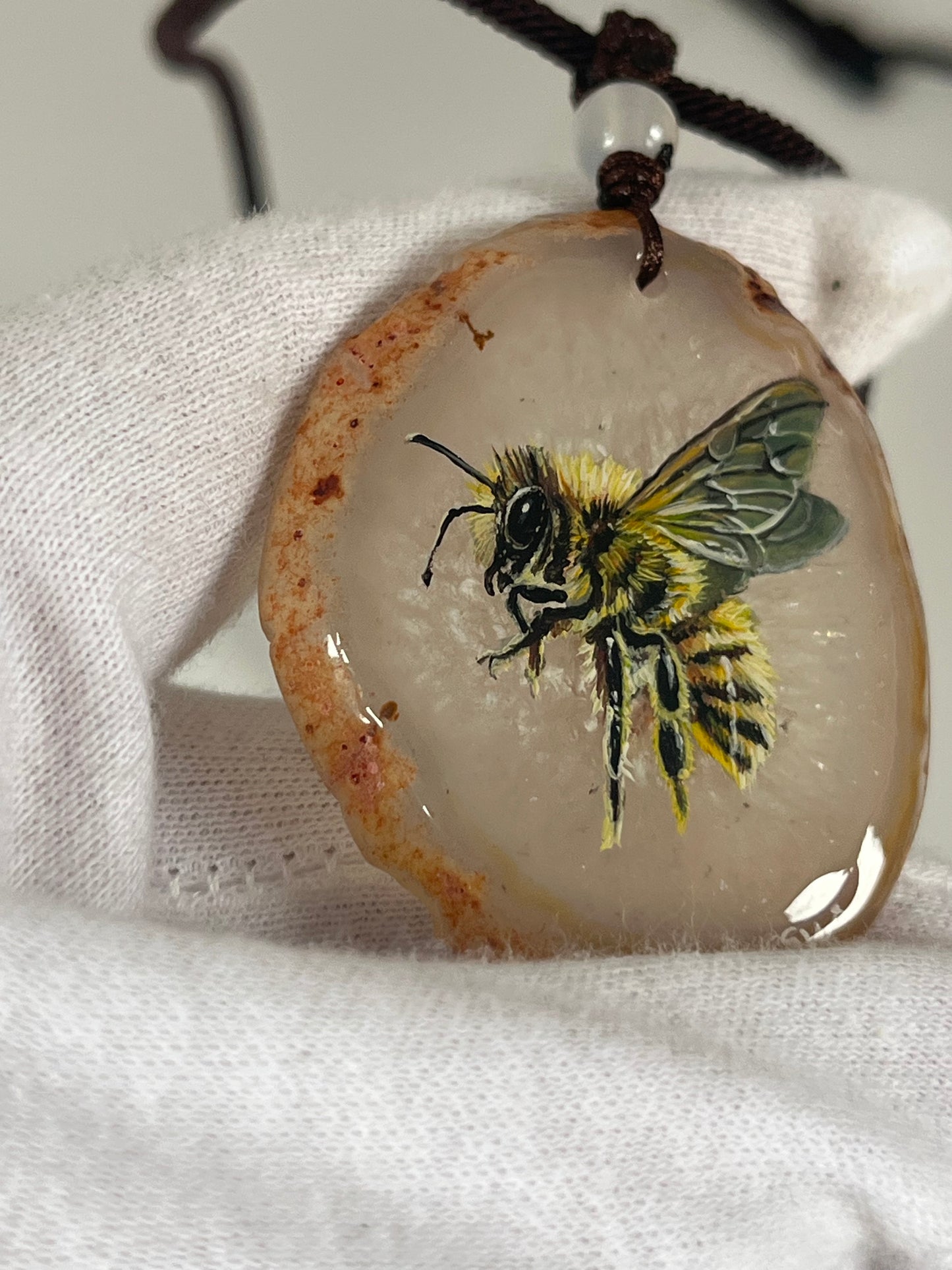 Einzigartige Anhänger /Der Biene/Achat/Hand bemalt Juwelen und tragbare Kunst /Natur Schmuck
