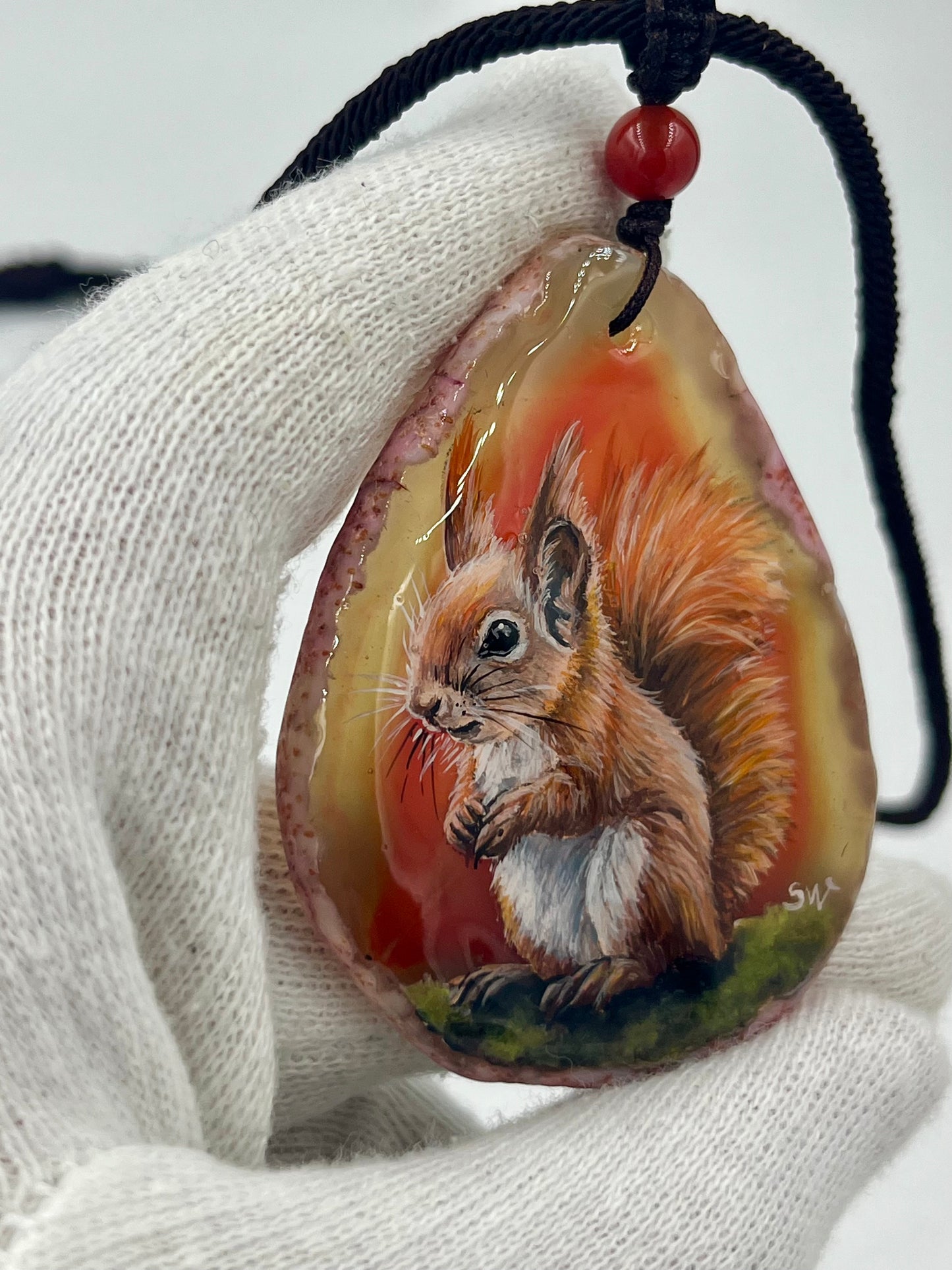 Einzigartige Anhänger /Das Eichhörnchen/Achat/Hand bemalt Juwelen und tragbare Kunst /Natur Schmuck