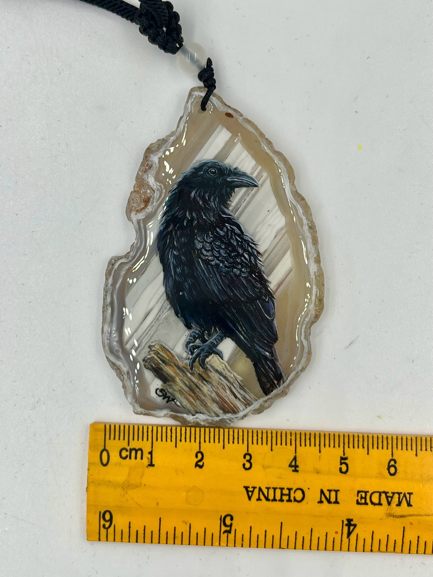 Einzigartige Anhänger /Die Krähe /Achat/Hand bemalt Juwelen und tragbare Kunst /Natur Schmuck
