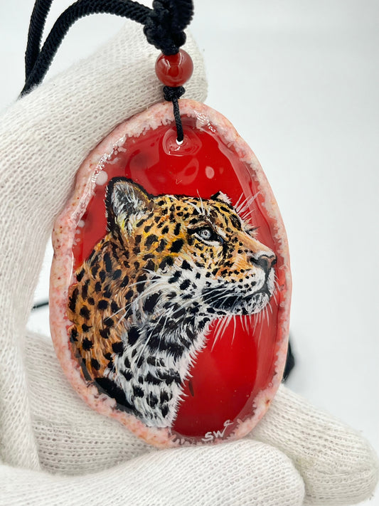 Einzigartige Anhänger /Der Leopard /Achat/Hand bemalt Juwelen und tragbare Kunst /Natur Schmuck