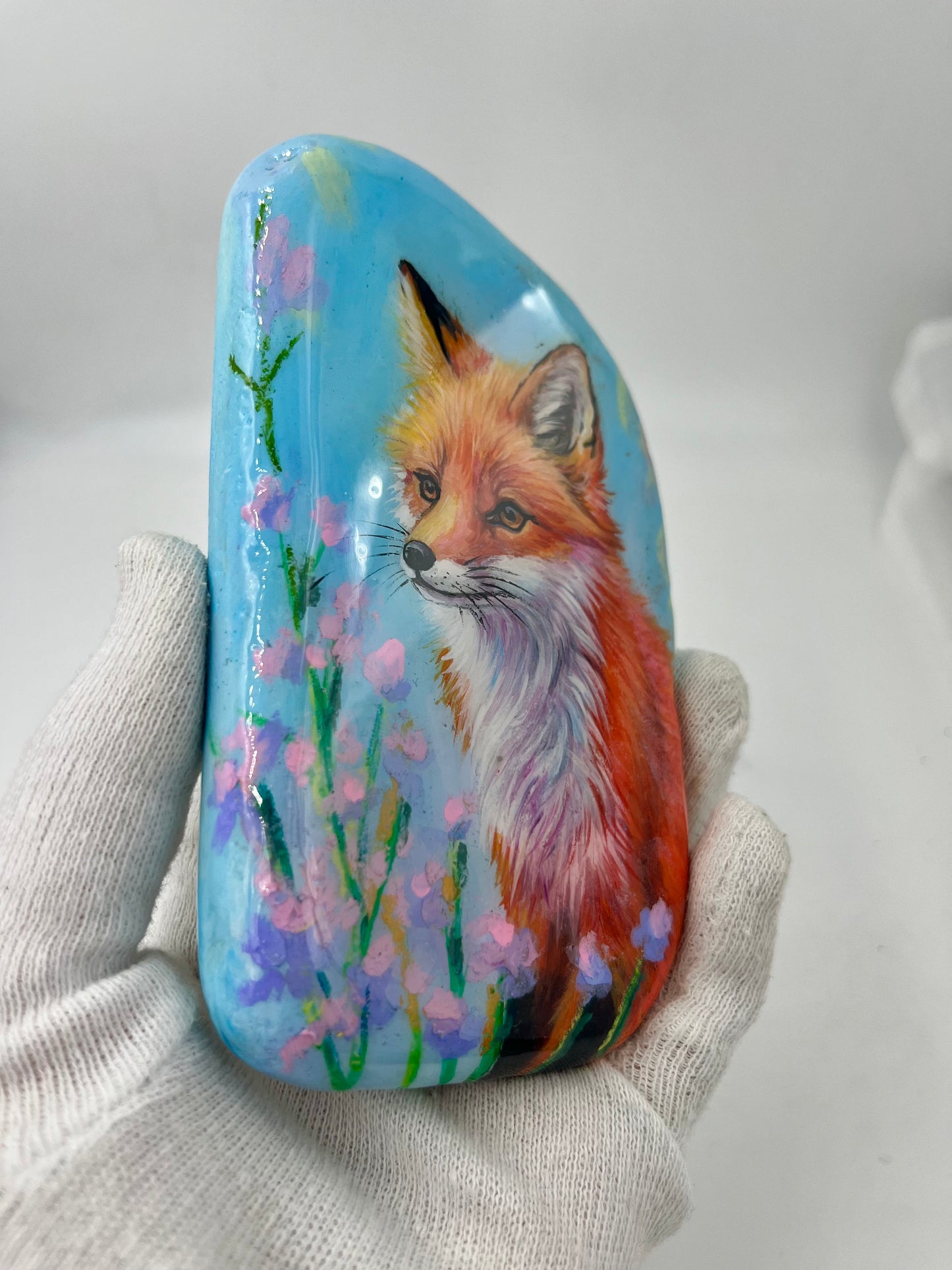 Einzigartig handbemalte Stein/der Fuchs  /inklusive Tischstaffelei