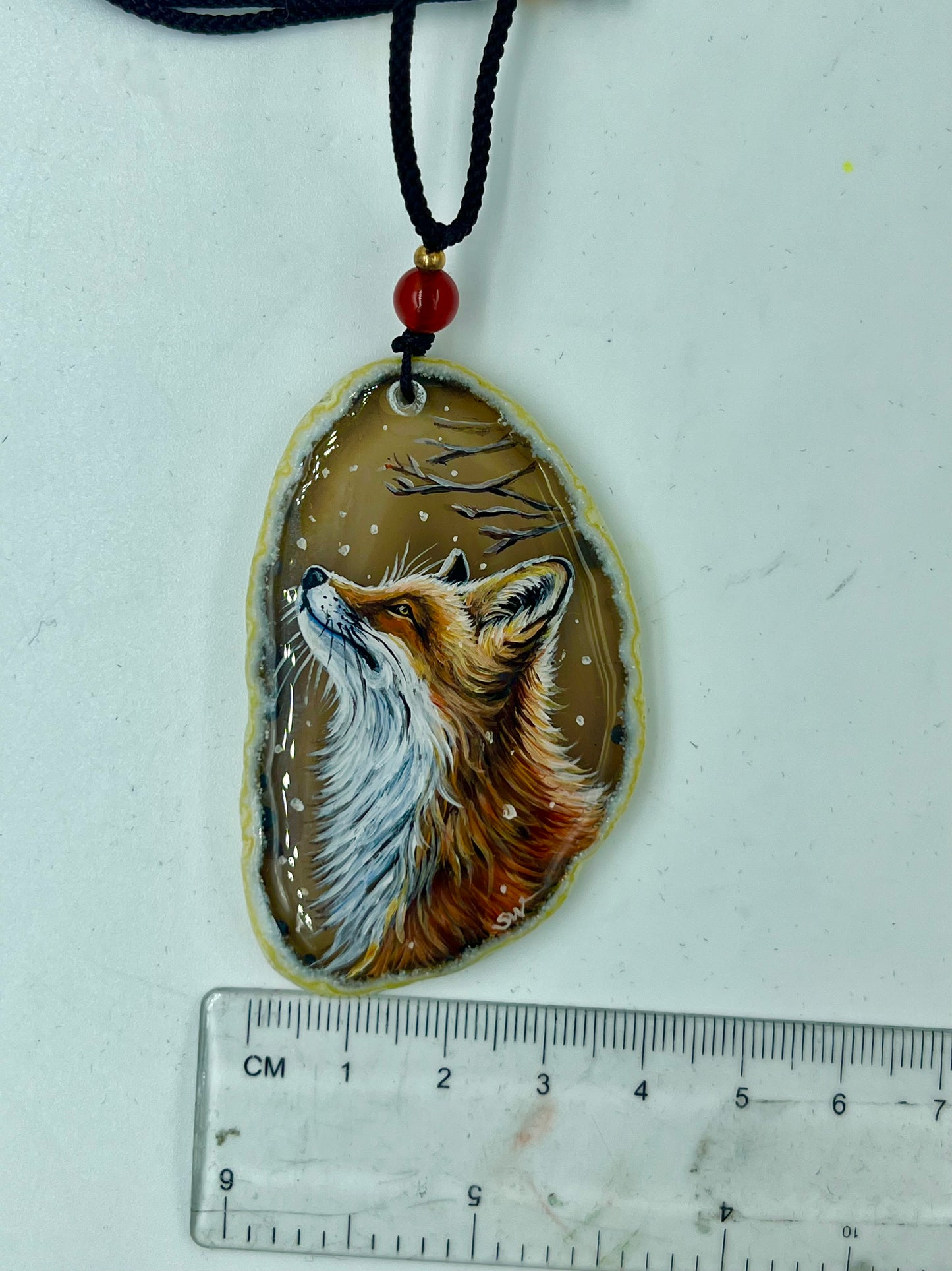 Einzigartige Anhänger /der Fuchs/Achat/Hand bemalt