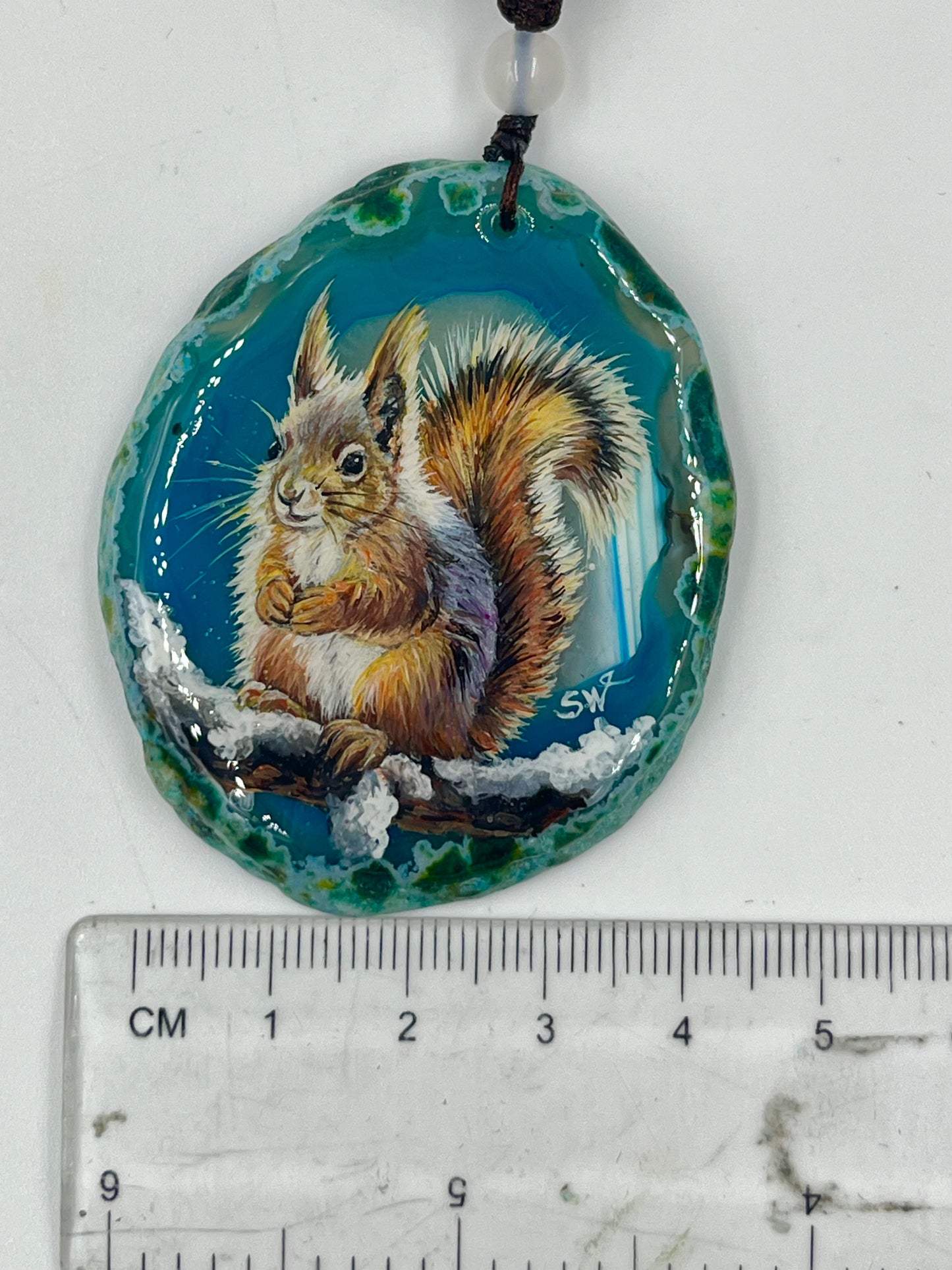 Einzigartige Anhänger /Das Eichhörnchen/Achat/Hand bemalt Juwelen und tragbare Kunst /Natur Schmuck