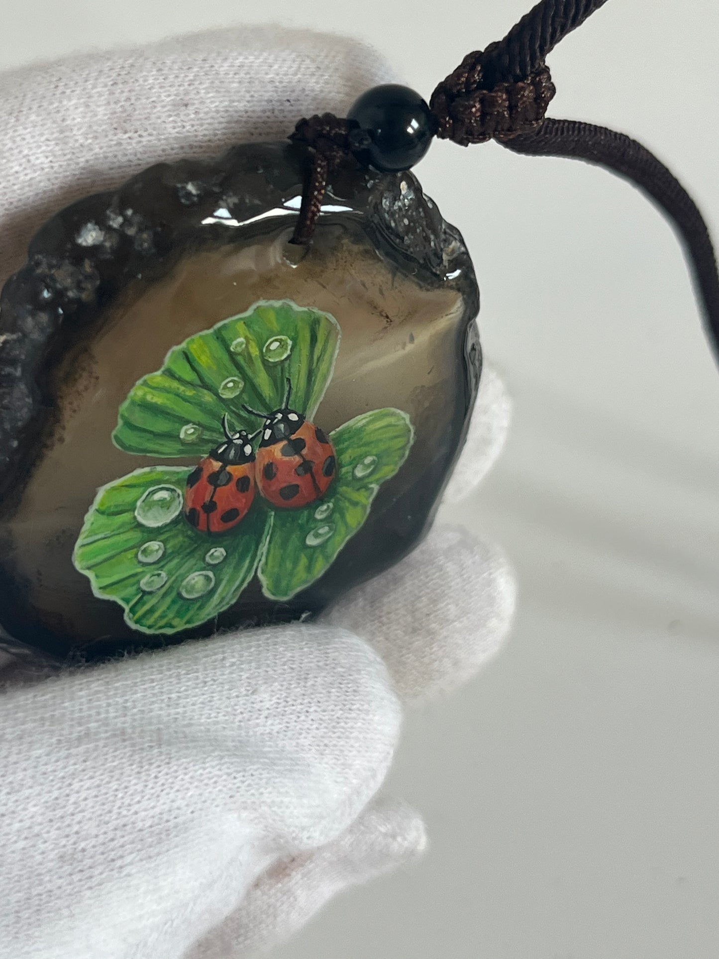 Einzigartige Anhänger /zwei Marienkäfer/Achat/Hand bemalt Juwelen und tragbare Kunst /Natur Schmuck