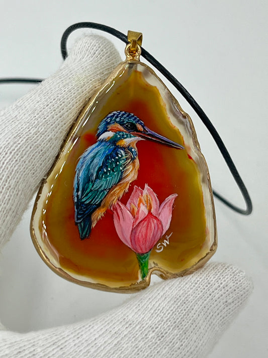Einzigartige Anhänger /der Eisvogel /Achat/Hand bemalt