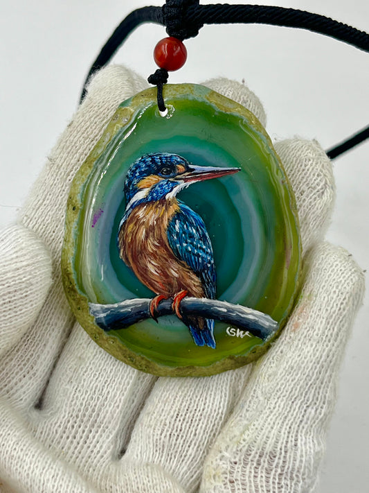 Einzigartige Anhänger /der Eisvogel /Achat/Hand bemalt