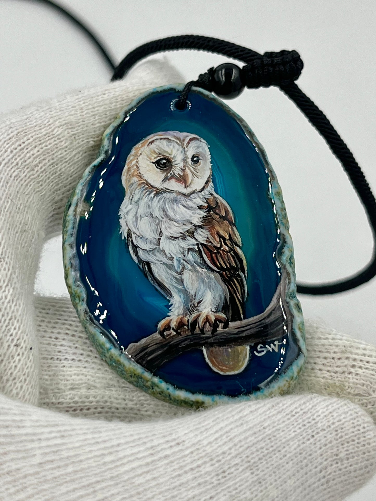 Einzigartige Anhänger /Der Eule/Achat/Hand bemalt Juwelen und tragbare Kunst /Natur Schmuck