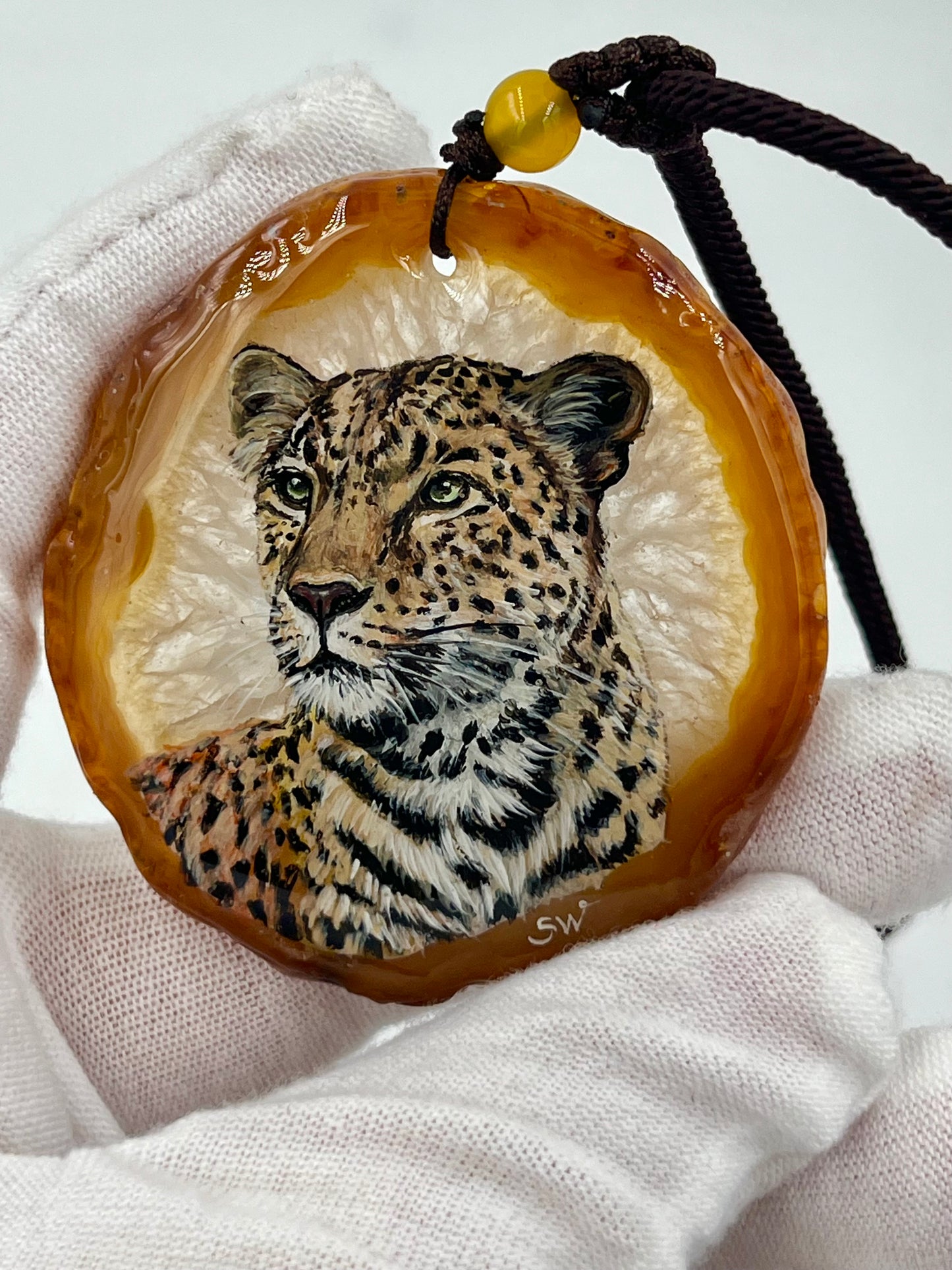 Einzigartige Anhänger /Der Leopard/Achat/Hand bemalt Juwelen und tragbare Kunst /Natur Schmuck