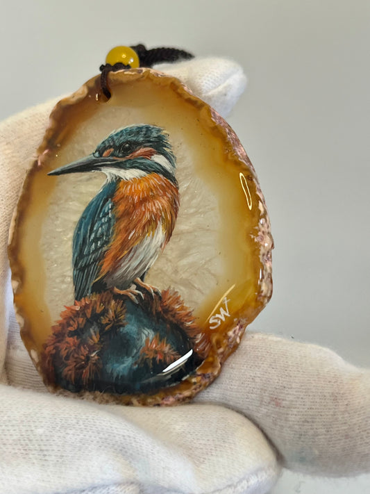 Einzigartige Anhänger /Der Eisvogel/Achat/Hand bemalt Juwelen und tragbare Kunst /Natur Schmuck