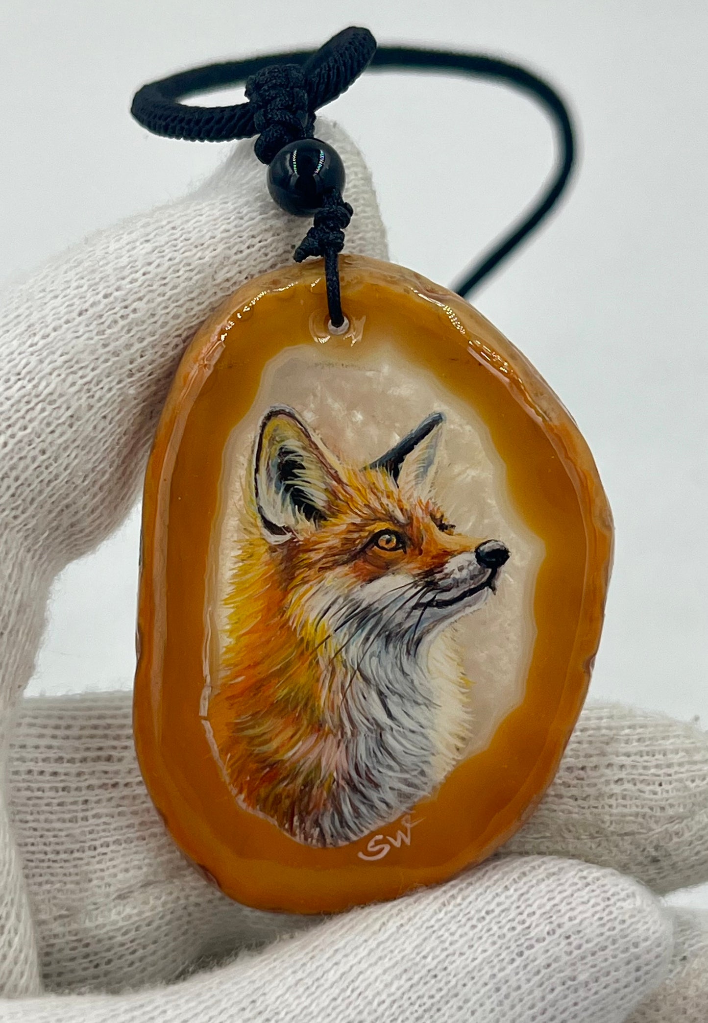 Einzigartige Anhänger /Der Fuchs/Achat/Hand bemalt Juwelen und tragbare Kunst /Natur Schmuck