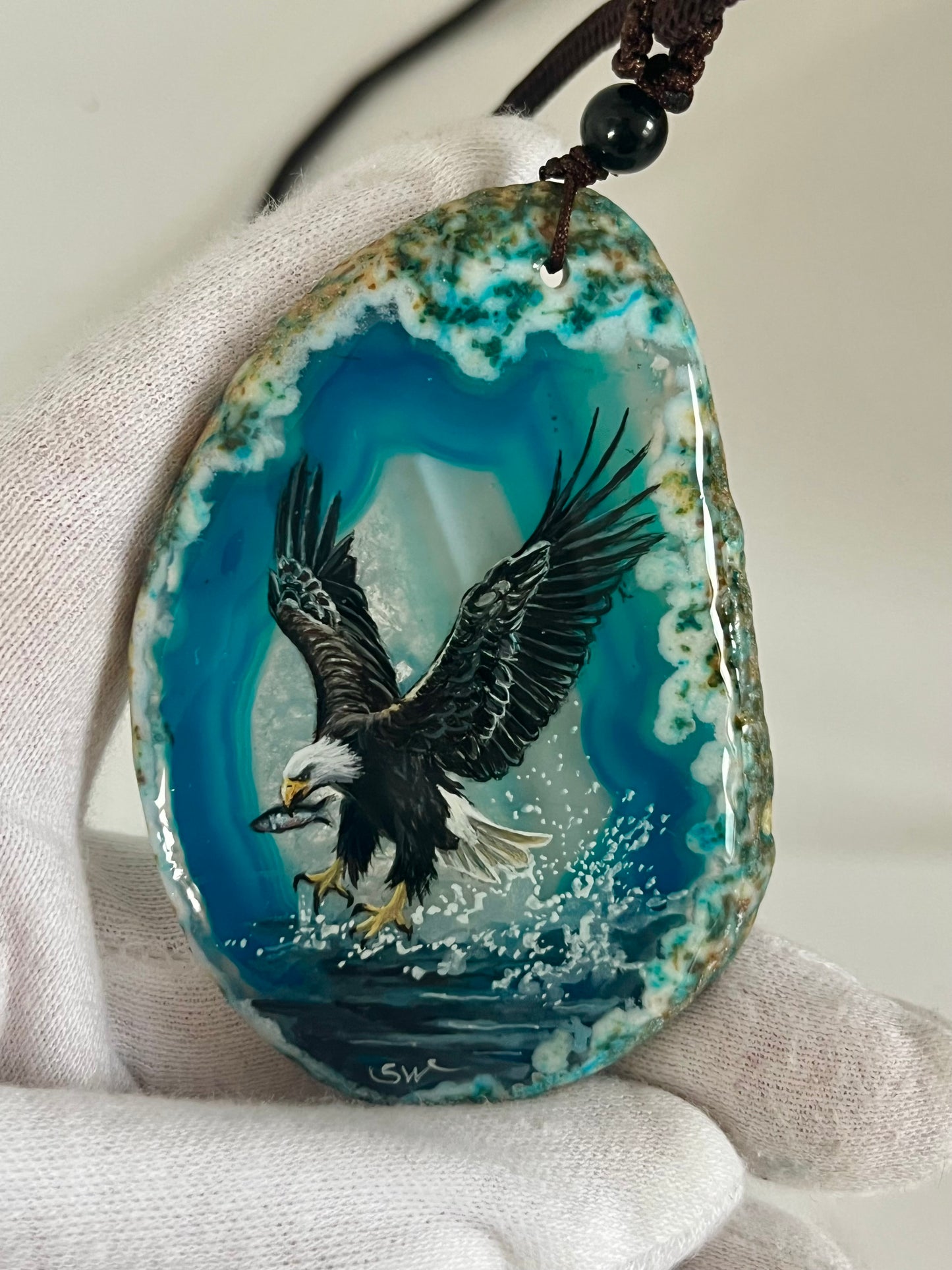 Einzigartige Anhänger /Der Adler /Achat/Hand bemalt Juwelen und tragbare Kunst /Natur Schmuck
