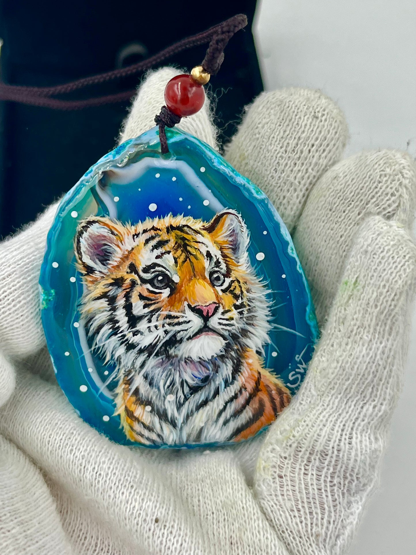 Einzigartige Anhänger /der kleine Tiger/Achat/Hand bemalt