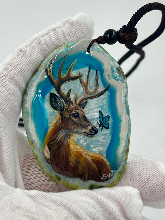 Einzigartige Anhänger /Das Hirsch/Achat/Hand bemalt Juwelen und tragbare Kunst /Natur Schmuck