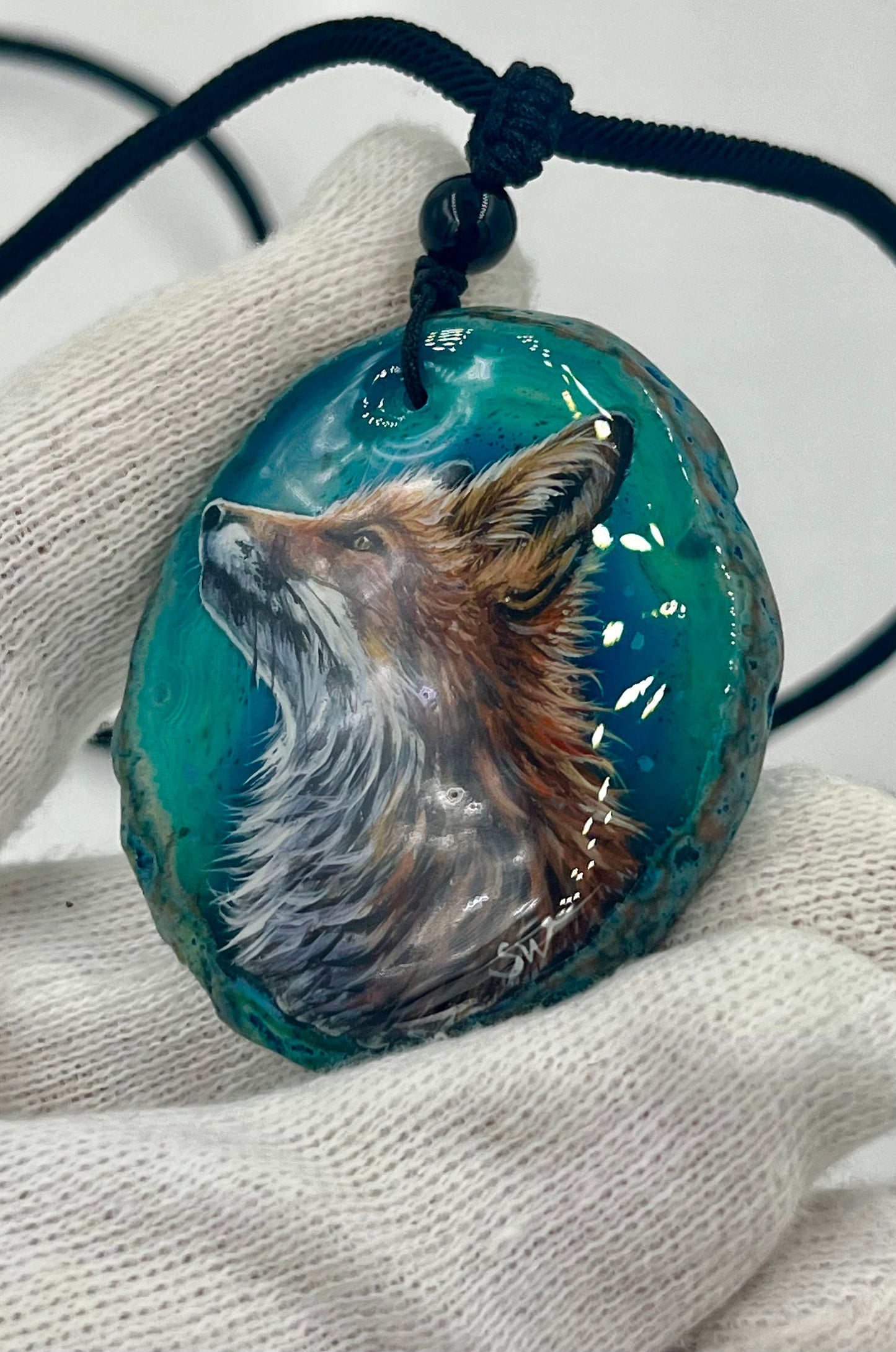 Einzigartige Anhänger /Der Fuchs/Achat/Hand bemalt Juwelen und tragbare Kunst /Natur Schmuck