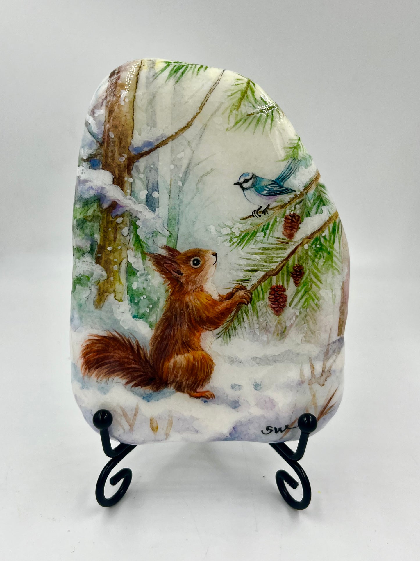 Einzigartig handbemalte Stein/Winterliche Szenerie /inklusive Tischstaffelei