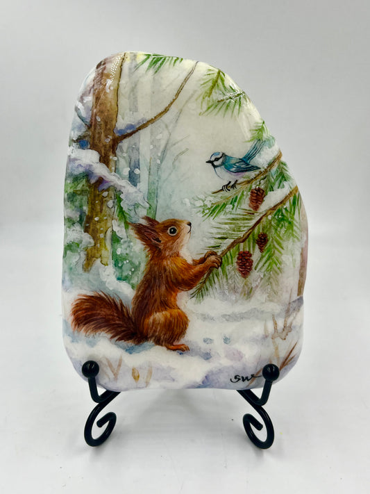 Einzigartig handbemalte Stein/Winterliche Szenerie /inklusive Tischstaffelei