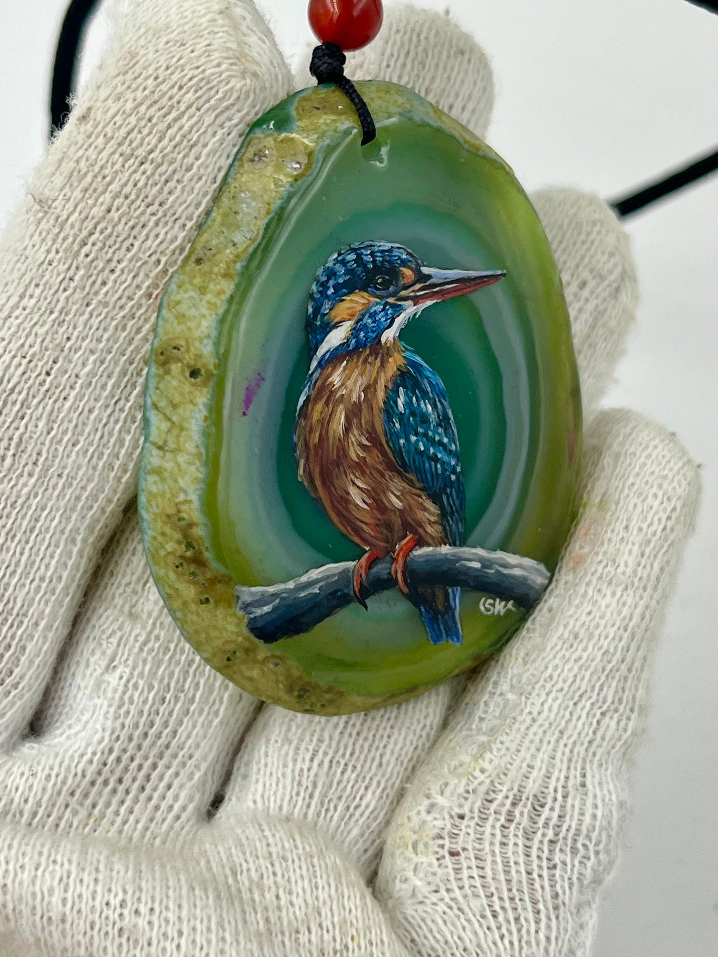 Einzigartige Anhänger /der Eisvogel /Achat/Hand bemalt