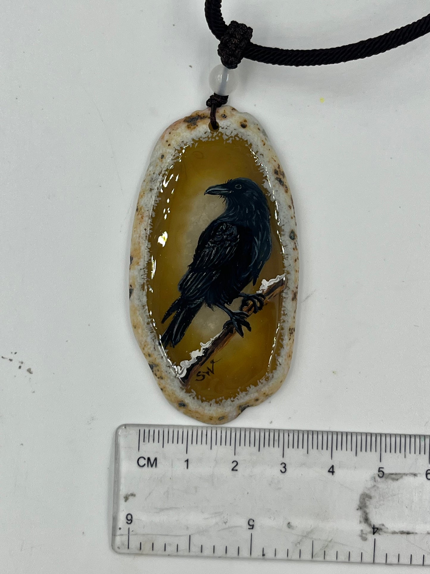 Einzigartige Anhänger /Die Krähe/Achat/Hand bemalt Juwelen und tragbare Kunst /Natur Schmuck