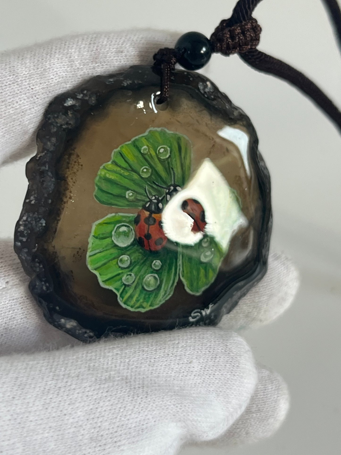 Einzigartige Anhänger /zwei Marienkäfer/Achat/Hand bemalt Juwelen und tragbare Kunst /Natur Schmuck