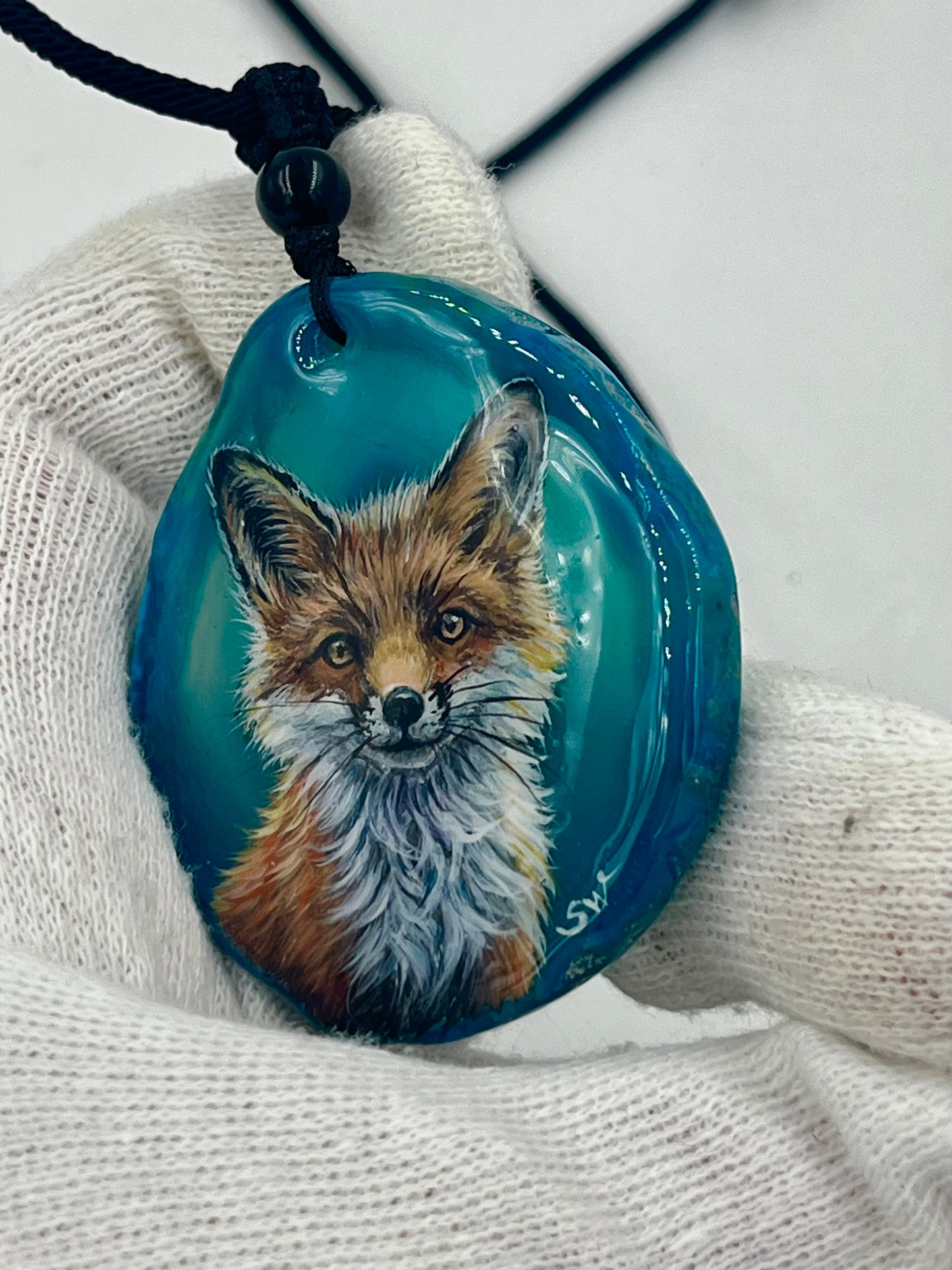 Einzigartige Anhänger /Das Fuchsbaby/Achat/Hand bemalt Juwelen und tragbare Kunst /Natur Schmuck