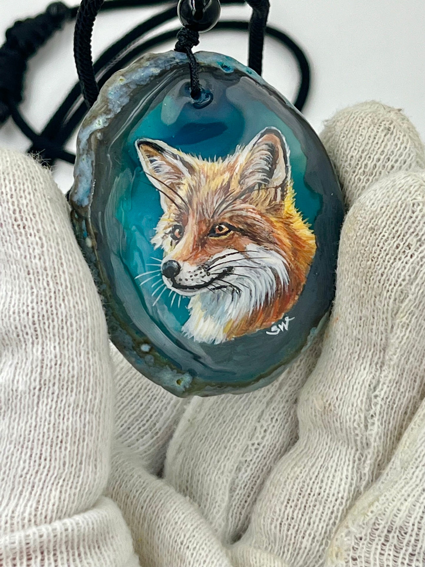 Einzigartige Anhänger /der Fuchs/Achat/Hand bemalt
