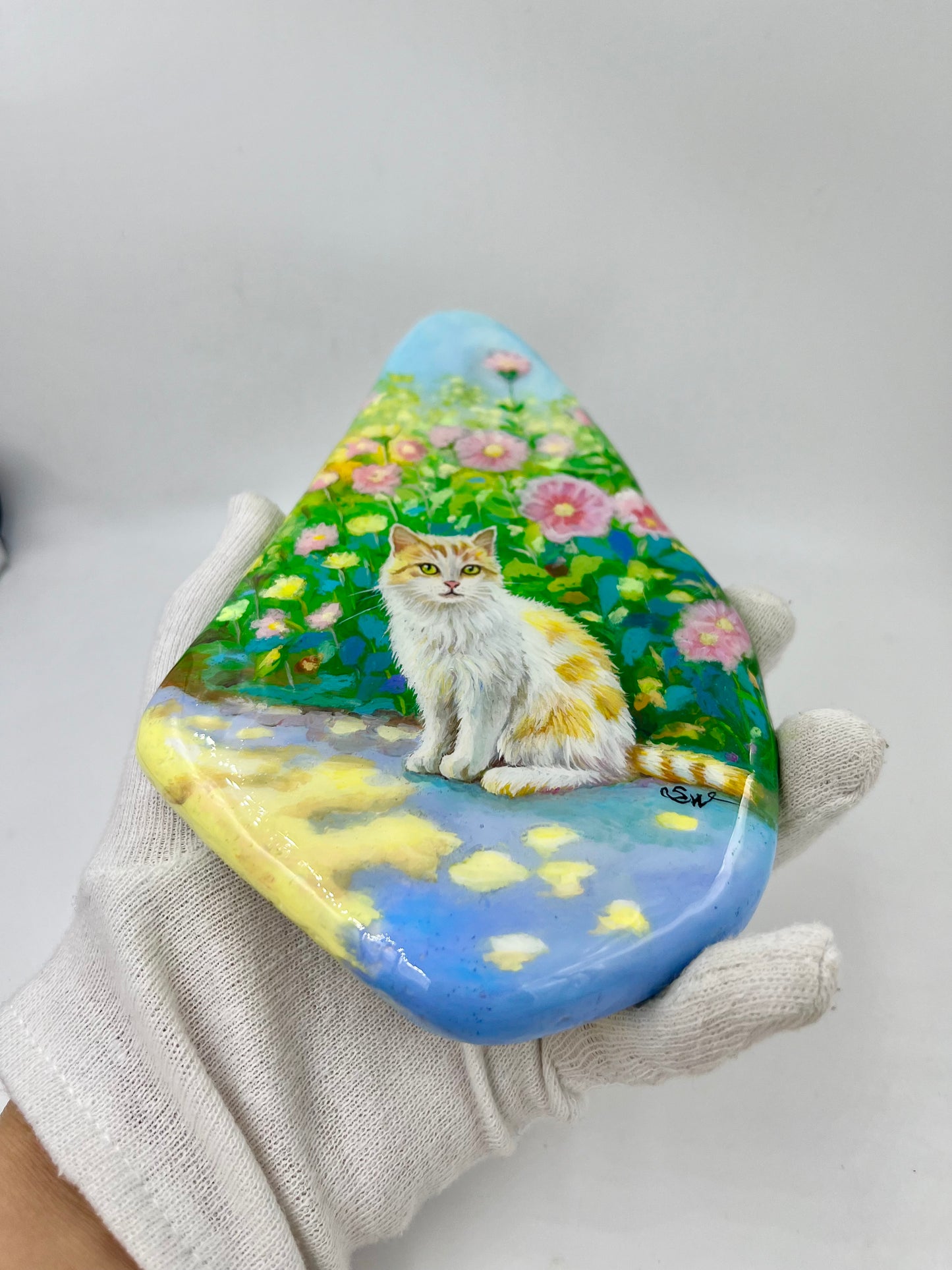 Einzigartig handbemalte Stein/die Katze/inklusive Tischstaffelei