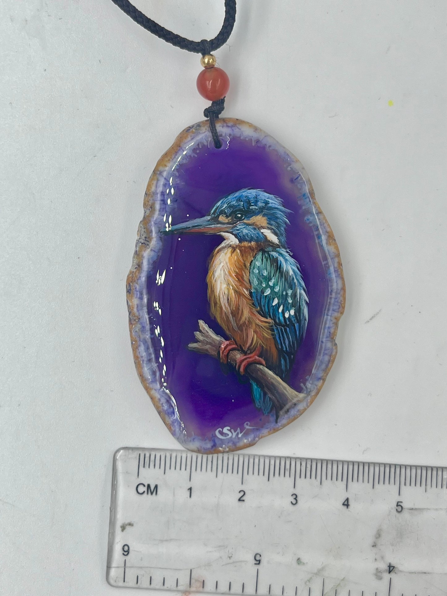 Einzigartige Anhänger /der Eisvogel/Achat/Hand bemalt