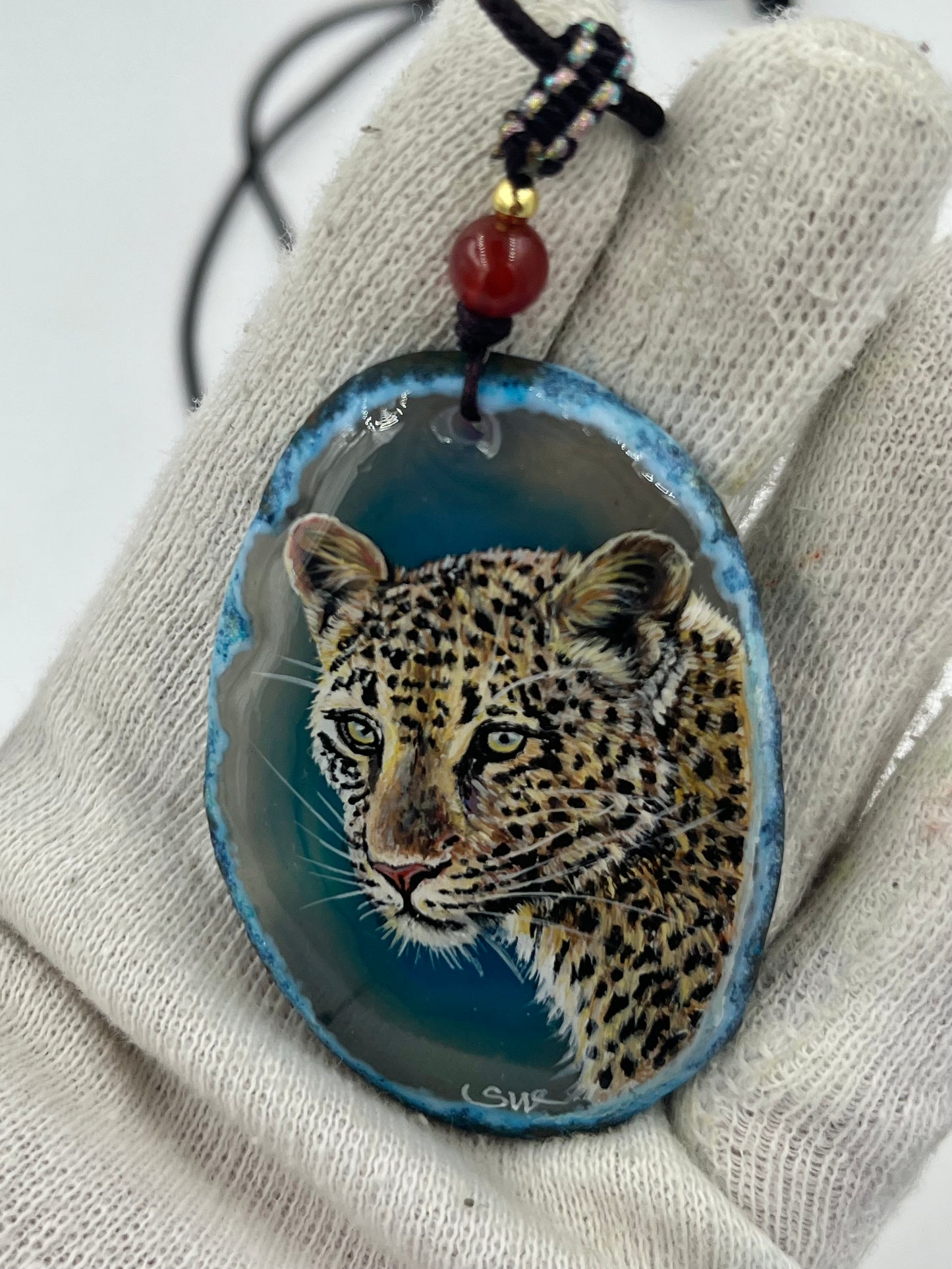 Einzigartige Anhänger /der Leopard/Achat/Hand bemalt