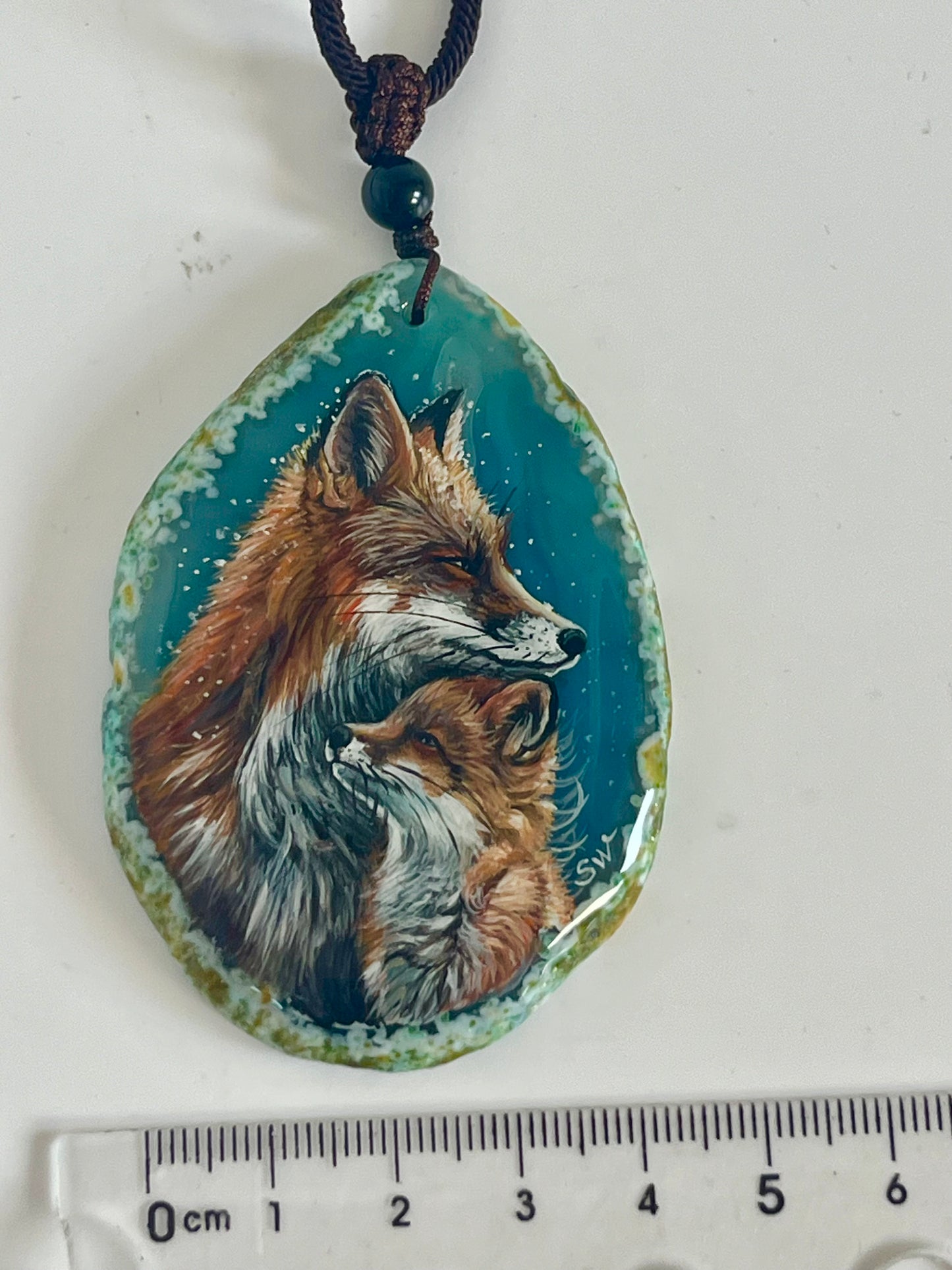 Einzigartige Anhänger /Der FuchsMama und Kind/Achat/Hand bemalt Juwelen und tragbare Kunst /Natur Schmuck