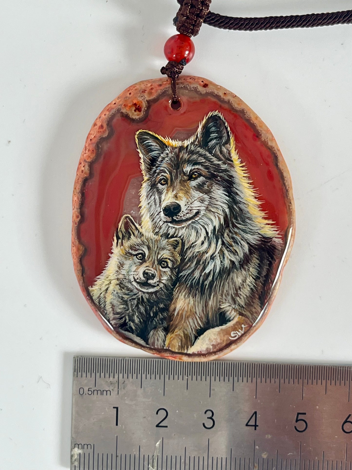 Einzigartige Anhänger /Wolfs Mama und KindAchat/Hand bemalt Juwelen und tragbare Kunst /Natur Schmuck