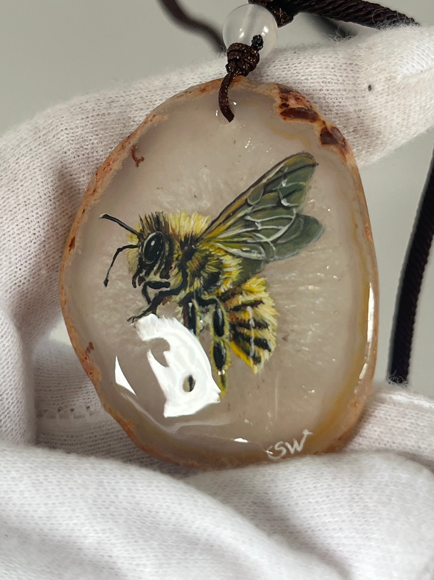 Einzigartige Anhänger /Der Biene/Achat/Hand bemalt Juwelen und tragbare Kunst /Natur Schmuck