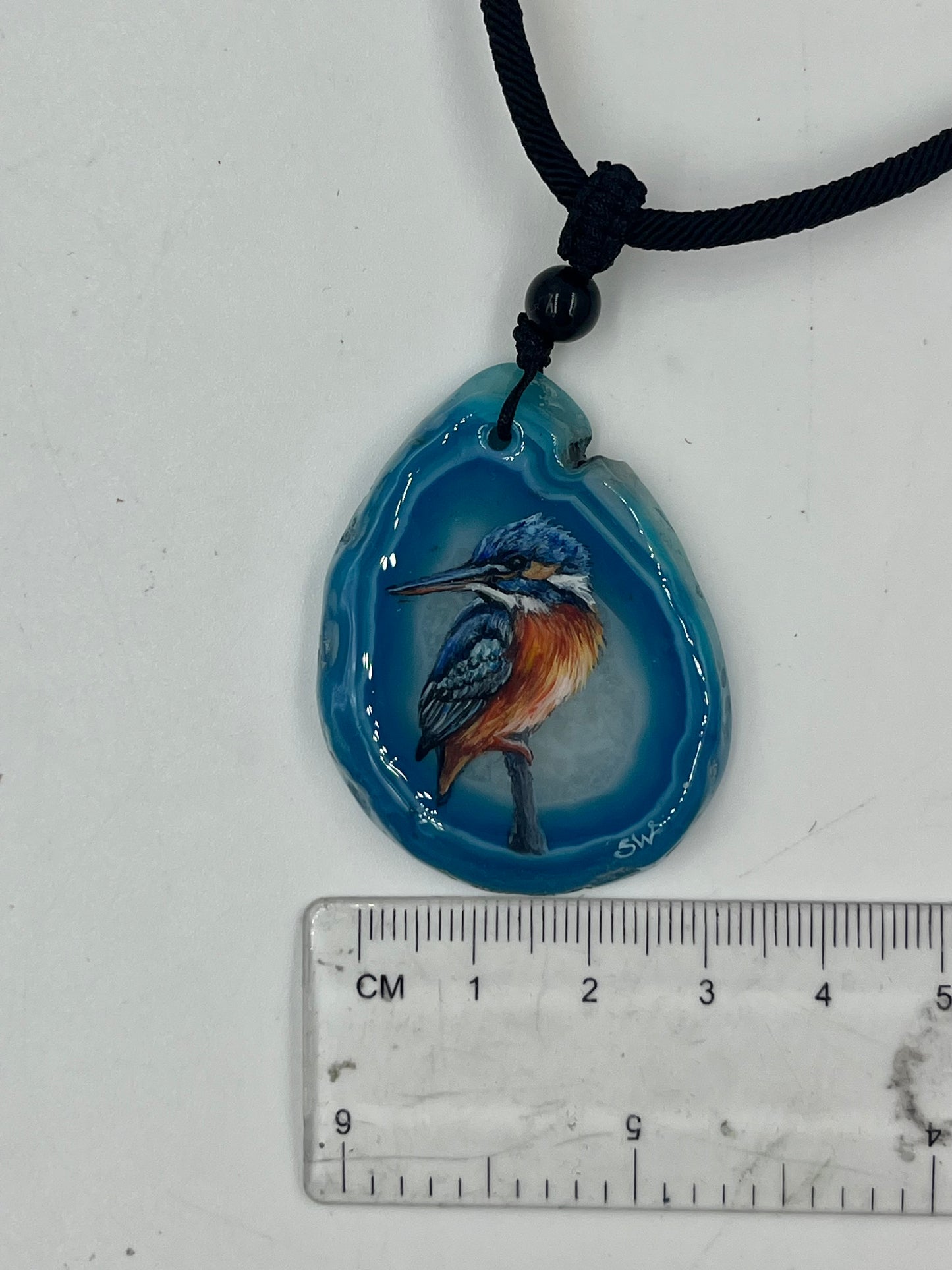 Einzigartige Anhänger /Der Eisvogel/Achat/Hand bemalt Juwelen und tragbare Kunst /Natur Schmuck