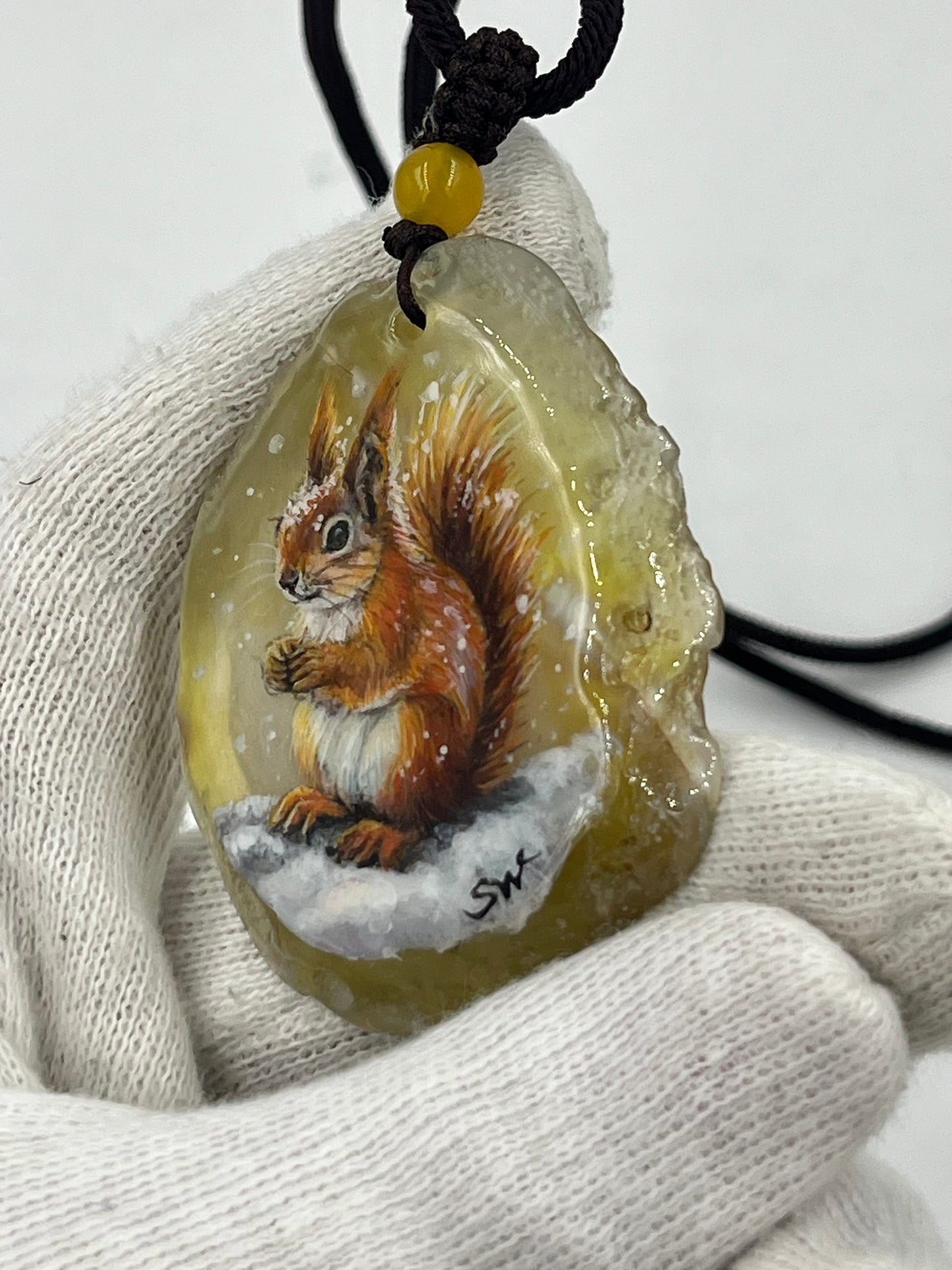 Einzigartige Anhänger /Das Eichhörnchen/Achat/Hand bemalt Juwelen und tragbare Kunst /Natur Schmuck