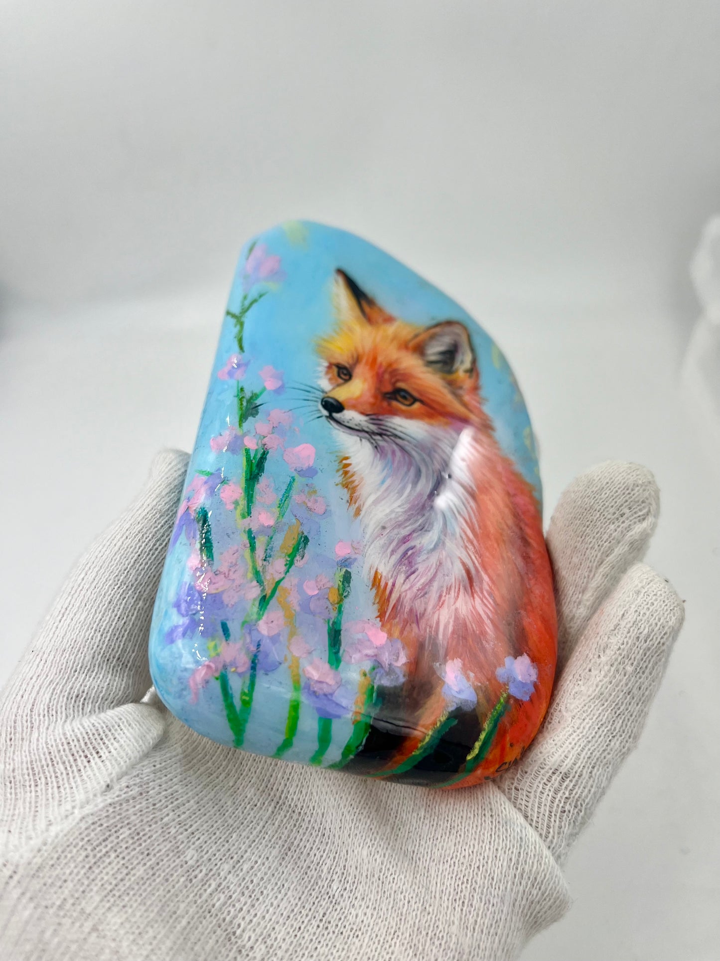 Einzigartig handbemalte Stein/der Fuchs  /inklusive Tischstaffelei