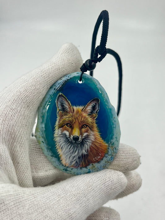 Einzigartige Anhänger /der Fuchs/Achat/Hand bemalt Juwelen und tragbare Kunst /Natur Schmuck