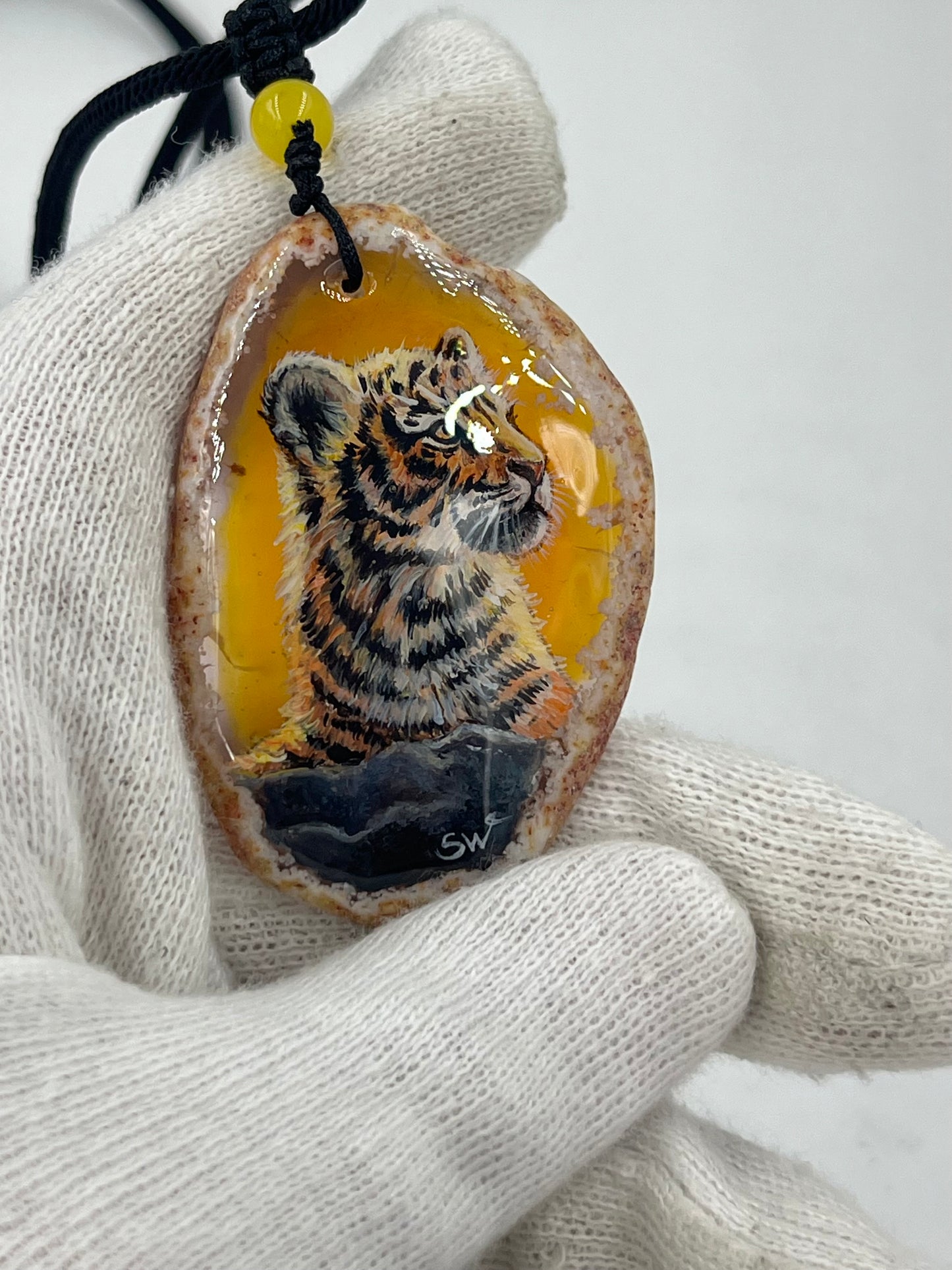 Einzigartige Anhänger /der Tigerbaby/Achat/Hand bemalt Juwelen und tragbare Kunst /Natur Schmuck